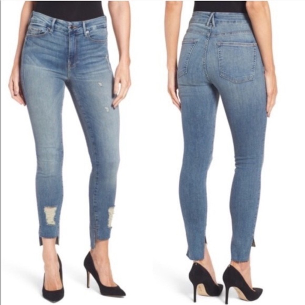 Good American Good Legs Skinny Jeans Step Hem Raw.β